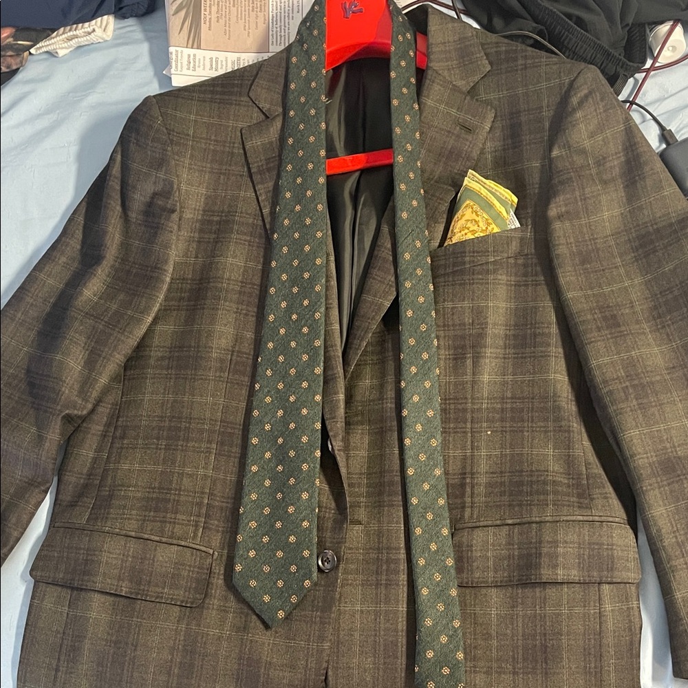 Isaia Brown Plaid Sport Coat with Green Windowpane